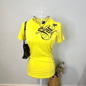 NWT vintage y2k yellow tight FOX baby tee top